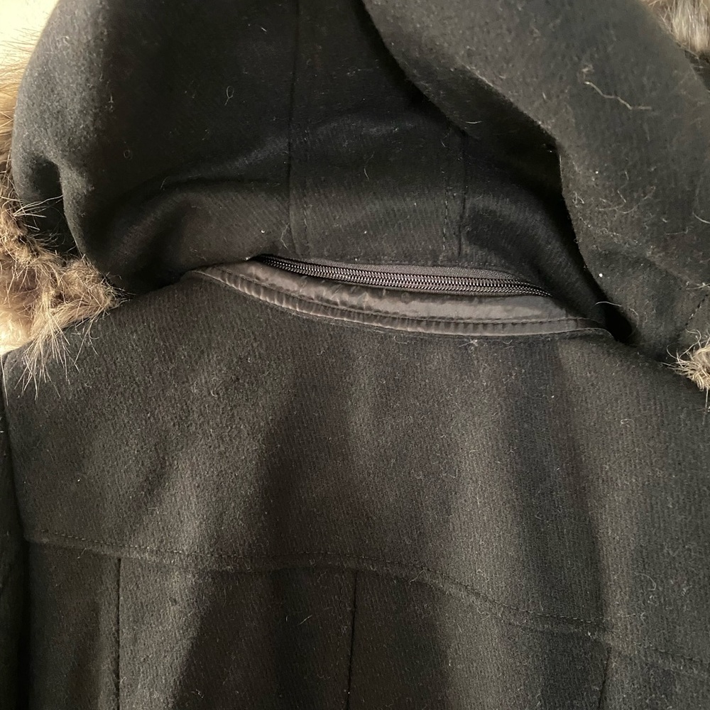 Kenneth Cole Women's Black Wool Fur Hood Trim Winter Coat Jacket, Size Small - Picture 4 of 5